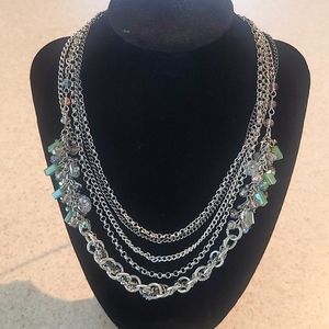 Gorgeous Layered Multichain Silver Necklace dangle charms 16" with 3" extender